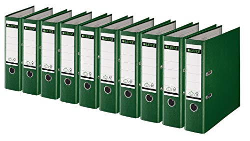 Leitz 1010 Qualit?ts-Ordner Plastik breit, mit patentierter 180?-Pr?zisionsmechanik (10er Sparpack | 8cm Breit, gr?n) von Leitz