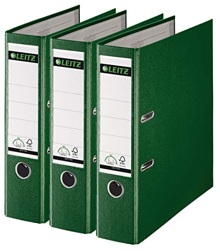 Leitz 1010 Qualitäts-Ordner Kunststoff breit mit patentierter 180° Präzisionsmechanik (3er Pack, 8 cm breit, grün) von Leitz