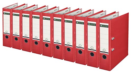 Leitz 1010 Qualitäts-Ordner Plastik breit, mit patentierter 180º-Präzisionsmechanik (10er Sparpack | 8cm Breit, rot) von Leitz