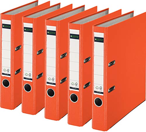 Leitz 10155045 Qualitäts-Ordner Plastik-Cover (A4, 5,2 cm Rückenbreite) orange (5er Pack) von Leitz