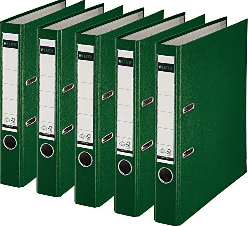 Leitz 10155055 Qualitäts-Ordner Plastik-Cover (A4, 5,2 cm Rückenbreite) grün (5er Pack) von Leitz