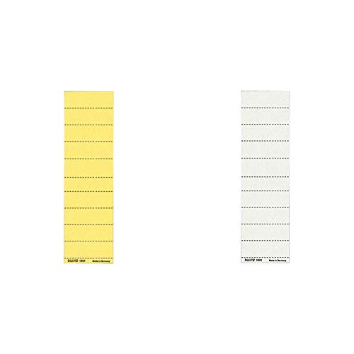Leitz 1901-15 Blankoschildchen (Karton, 4-zeilig, 60 x 21 mm) gelb & 19010001 Schildchen (Blanko, Universal Aufkleber, 4-zeilig) 100 Stück weiß von Leitz