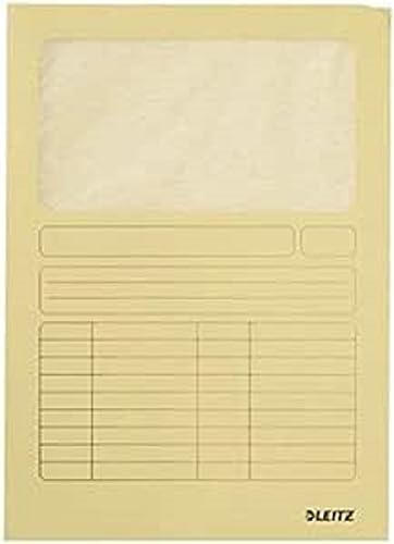 Leitz 3950-00-15 Sichtmappe, A4, oben und rechte Seite offen, Karton, gelb, Pack mit 100 Stück von Leitz