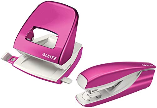 Leitz 5008 NeXXt Series Bürolocher + Heftgerät, Metall, bis zu 30 Blatt (Set pink) von Leitz