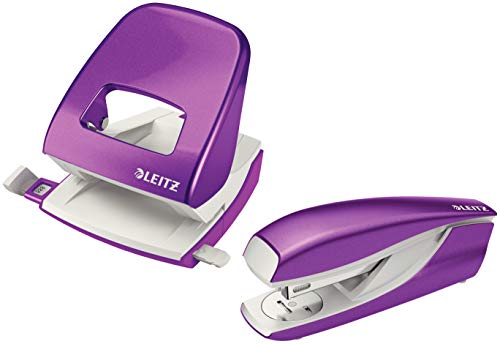 Leitz 50081062 Locher (30 Blatt, Anschlagschiene mit Formatvorgaben, Metall, WOW) metallic violett (Locher + Heftgerät) von Leitz