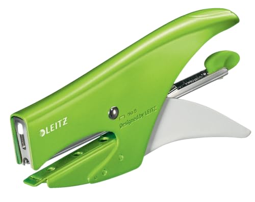 Leitz 55472054 Heftzange, 15 Blatt, ergonomischer Metallkörper, inklusive Heftklammern, WOW Serie, grün von Leitz