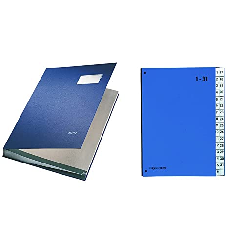 Leitz 57000035 Unterschriftsmappe, 20 Fächer, Überzug PP, blau, A4 & Pagna Pultordner Color (Pultmappe, 32 Fächer, 1-31) blau von Leitz