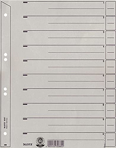 Leitz 6097-00-85 Trennblätter, Farbregister, Aktenfahnen, Universalregister Trennblatt A4 grau von Leitz