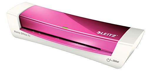 Leitz A4 Laminiergerät, Für 80 bis 125 mic Laminierfolien, inkl. Laminierhüllen Starterkit, Ideal für den Einsatz im Home Office, kleinen Büros & Schule, Pink, iLAM, WOW, 73680023 von Leitz