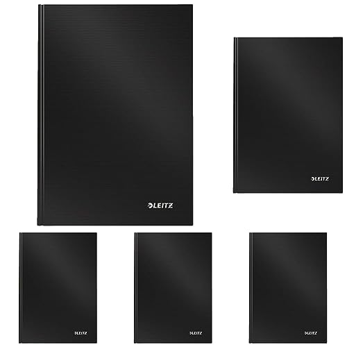 Leitz A5 Notizbuch, 80 Blatt, Hardcover, Karierte Seiten, Solid, Schwarz, 46660095 (Packung mit 5) von Leitz