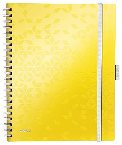 Leitz Be Mobile Notizbuch in A4 Format mit 80 Blatt, Liniert, Elfenbeinfarbiges Papier (80 g/m2), Spiralbindung, Gelb, WOW, 46440016 von Leitz