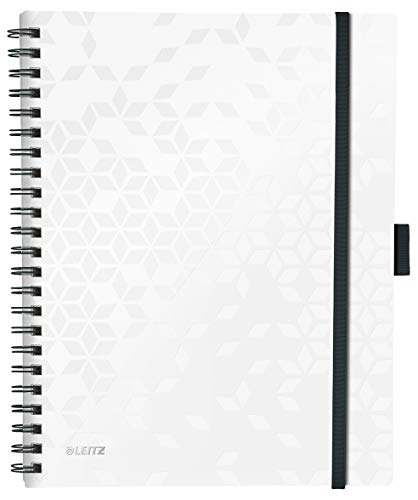 Leitz Be Mobile Notizbuch in A4 Format mit 80 Blatt, Liniert, Elfenbeinfarbiges Papier (80 g/m2), Spiralbindung, Perlweiß, WOW, 46440001 von Leitz