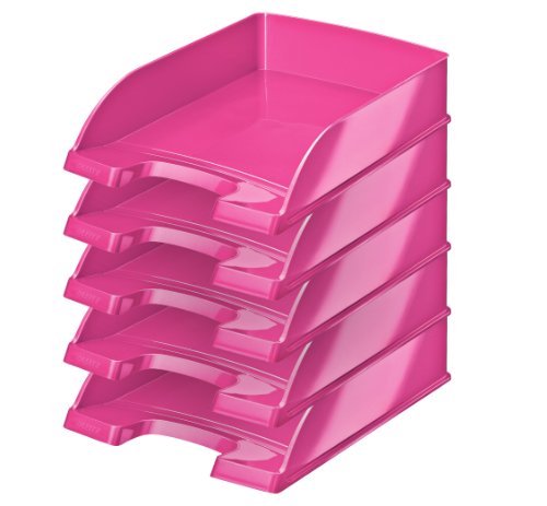 Leitz Briefkorb, A4, 5er Pack, Pink, WOW-Serie, 52263023 von Leitz