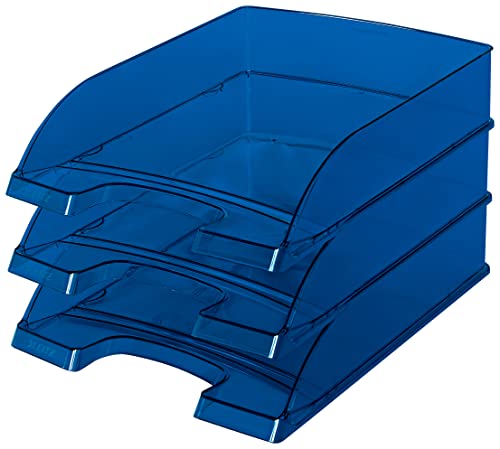 Leitz Briefkorb, A4, 5er Pack, Transparent Blau, Plus, 52260039 von Leitz