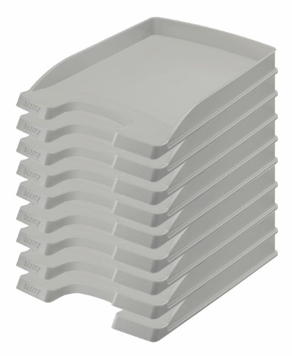 Leitz Briefkorb Flach A4, 10er Pack, Ideal für die Ablage und Organisation von A4 Unterlagen, Stapelbar, Grau, Plus Serie, 52370085 von Leitz