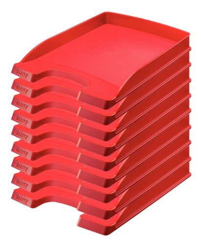 Leitz Briefkorb Flach A4, 10er Pack, Ideal für die Ablage und Organisation von A4 Unterlagen, Stapelbar, Rot, Plus Serie, 52370025 von Leitz