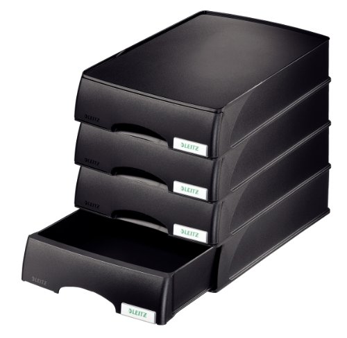 Leitz Briefkorb-Schublade A4, 4er Pack, Schwarz, Plus Serie, 52100095 von Leitz