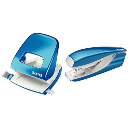 Leitz Büro Locher + Heftgerät, Für 30 Blatt, Anschlagschiene mit Formatvorgaben, Tacker mit 200 Heftklammern, Ergonomisches Design, Blau, WOW-Serie, 50081036 + 55021036 Leitz Büro Locher + Heftgerät, Für 30 Blatt, Anschlagschiene mit Formatvorgaben, Tacker mit 200 Heftklammern, Ergonomisches Design, Blau, WOW-Serie, 50081036 + 55021036 von Leitz