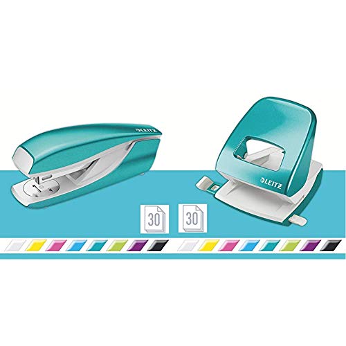 Leitz Büro Locher + Heftgerät, Für 30 Blatt, Anschlagschiene mit Formatvorgaben, Tacker mit 200 Heftklammern, Ergonomisches Design, Eisblau, WOW-Serie, 50081051 + 55021051 Leitz Büro Locher + Heftgerät, Für 30 Blatt, Anschlagschiene mit Formatvorgaben, Tacker mit 200 Heftklammern, Ergonomisches Design, Eisblau, WOW-Serie, 50081051 + 55021051 von Leitz