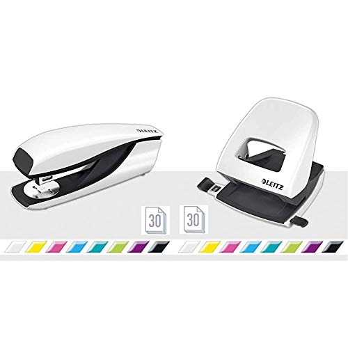 Leitz Büro Locher + Heftgerät, Für 30 Blatt, Anschlagschiene mit Formatvorgaben, Tacker mit 200 Heftklammern, Ergonomisches Design, Weiß, WOW-Serie, 50081001 + 55021001 Leitz Büro Locher + Heftgerät, Für 30 Blatt, Anschlagschiene mit Formatvorgaben, Tacker mit 200 Heftklammern, Ergonomisches Design, Weiß, WOW-Serie, 50081001 + 55021001 von Leitz