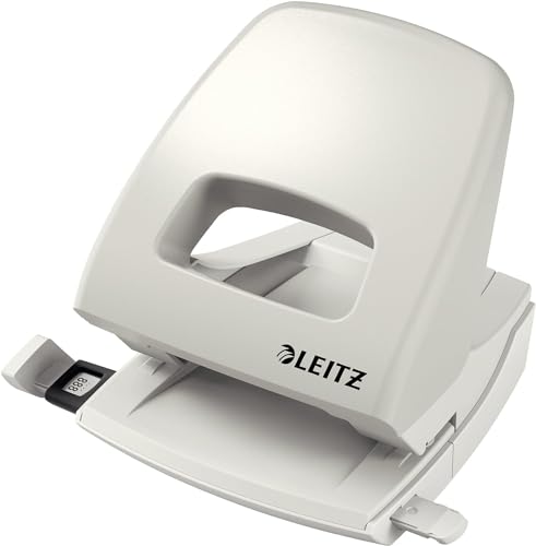 Leitz Büro Locher aus Metall, Für 25 Blatt, Anschlagschiene mit Formatangaben, Ergonomisches Design, grau, NeXXt-Serie, 50050085 von Leitz