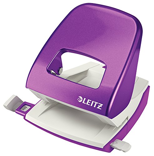 Leitz Büro Locher aus Metall, Für 30 Blatt, Anschlagschiene mit Formatvorgaben, Ergonomisches Design, Blister-Verpackung, violett, WOW-Serie, 50081062 Locher von Leitz