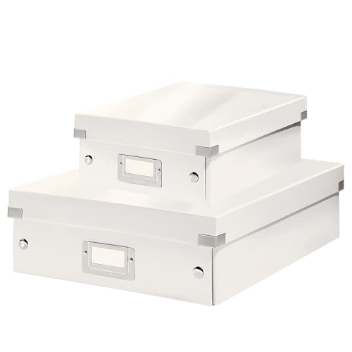 Leitz Click & Store Set Aufbewahrungsbox mit Deckel Klein + Mittelgroß, Box mit Trennwänden für Zubehör im Büro oder Haushalt, Transportbox aus recycelter Premium-Hartpappe, Weiß, 60570001 + 60580001 von Leitz