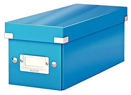 Leitz Click & Store schmale Aufbewahrungsbox, CD Aufbewahrung, Ideal als Geschenkbox mit Deckel, Stapelbox mit Druckknöpfen aus hochwertiger Hartpappe mit laminierter Oberfläche, Blau, 60410036 von Leitz