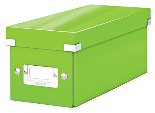 Leitz Click & Store schmale Aufbewahrungsbox, CD Aufbewahrung, Ideal als Geschenkbox mit Deckel, Stapelbox mit Druckknöpfen aus hochwertiger Hartpappe mit laminierter Oberfläche, Grün, 60410054 von Leitz