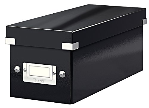 Leitz Click & Store schmale Aufbewahrungsbox, CD Aufbewahrung, Ideal als Geschenkbox mit Deckel, Stapelbox mit Druckknöpfen aus hochwertiger Hartpappe mit laminierter Oberfläche, Schwarz, 60410095 von Leitz