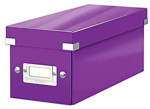 Leitz Click & Store schmale Aufbewahrungsbox, CD Aufbewahrung, Ideal als Geschenkbox mit Deckel, Stapelbox mit Druckknöpfen aus hochwertiger Hartpappe mit laminierter Oberfläche, Violett, 60410062 von Leitz