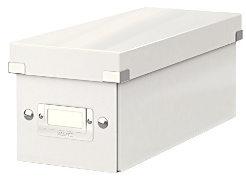 Leitz Click & Store schmale Aufbewahrungsbox, CD Aufbewahrung, Ideal als Geschenkbox mit Deckel, Stapelbox mit Druckknöpfen aus hochwertiger Hartpappe mit laminierter Oberfläche, Weiß, 60410001 von Leitz