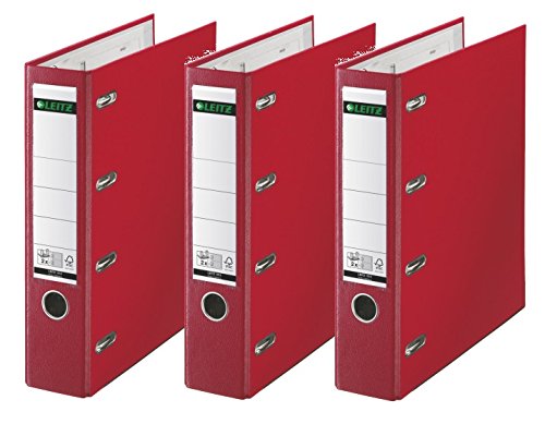 Leitz DoppelOrdner PP Plastik, mit zwei Präzisionsmechaniken (Doppelordner | 3er Pack, rot) von Leitz