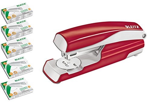 Leitz Heftgerät (30 Blatt, Ergonomisches Metallgehäuse, Inkl. Heftklammern, Nexxt) (rot + Klammern) von Leitz