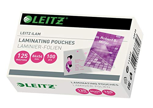 Leitz Heißlaminierfolien 125 mic 54 x 86 mm, zum Laminieren von Karten, Anhängern und Ausweisen, Hochwertige Laminierfolien im 100er Pack, Glänzend, Transparent, 33810 Leitz Heißlaminierfolien 125 mic 54 x 86 mm, zum Laminieren von Karten, Anhängern und Ausweisen, Hochwertige Laminierfolien im 100er Pack, Glänzend, Transparent, 33810 von Leitz