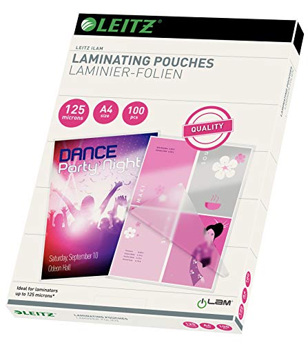 Leitz Heißlaminierfolien A4 125 mic, Hochwertige Laminierfolien im 100er Pack, mit abgerundeten Ecken, transparent, glänzend, für den Einsatz zu Hause oder im Büro, 33808 Leitz Heißlaminierfolien A4 125 mic, Hochwertige Laminierfolien im 100er Pack, mit abgerundeten Ecken, transparent, glänzend, für den Einsatz zu Hause oder im Büro, 33808 von Leitz