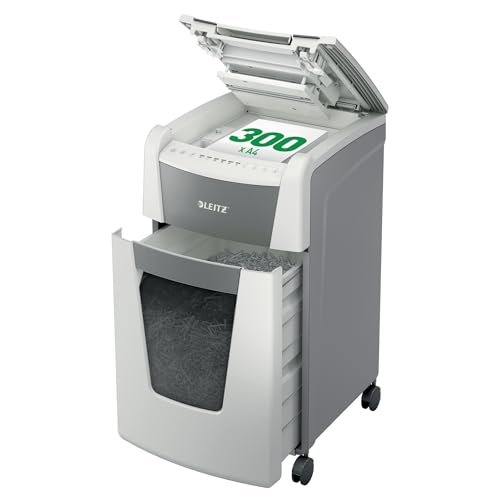 Leitz IQ Autofeed Office Aktenvernichter, 300 Blatt Papierstapel schreddern, Zeit sparen mit automatischem Einzug, Mikroschnitt P5, 60L Abfallbehälter, Leiser Betrieb für Büro, 80160000 von Leitz