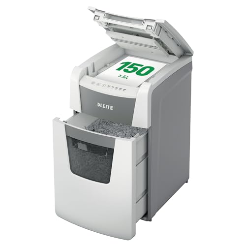 Leitz IQ Autofeed Office Mikroschnitt Aktenvernichter P5, 150 Blatt, 44l-Abfallbehälter, Weiß, 80140000 von Leitz