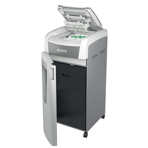 Leitz IQ Autofeed Office Pro Aktenvernichter, 600 Blatt Papierstapel schreddern, Zeit sparen mit automatischem Einzug, Partikelschnitt P4, 110L Abfallbehälter, Leiser Betrieb für große Büros, 80170000 von Leitz