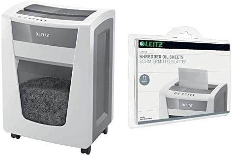 Leitz IQ Set Aktenvernichter Office Pro Sicherheitsstufe P4, mit Touch-Funktionstasten, Partikelschnitt, 22-20 Blatt Kapazität (70-80 g/m²), 30L Abfallbehälter, 80060000 + Leitz IQ Ölblätter 80070000 von Leitz