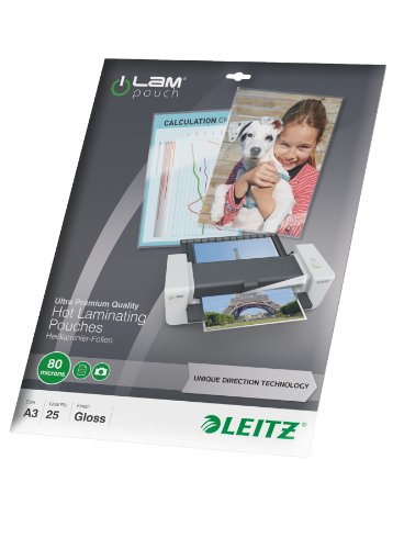 Leitz Ilam (UDT 25pièce Kunststoff Cover – Transparent Kunststoff Beutel (, Ethylen Vinyl Acetat (EVA) (S), 344 mm, 468 mm Polyethylenterephthalat (Pet), glänzend, A3) von Leitz