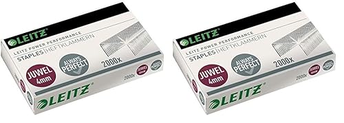 Leitz Juwel Heftklammern 4 mm, Box mit 2000 Stück, Verzinkt, 56400000 (Packung mit 2) von Leitz