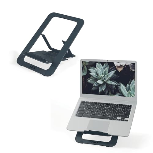 Leitz Aluminium Ultra-Flacher Verstellbarer Laptopständer, Extra leicht, faltbar & ergonomisch, 5 Höhen- und Winkelkombinationen, für 10"-17" Laptops/Tablets, Büro und unterwegs, Ergo-Serie, 63460089 von Leitz