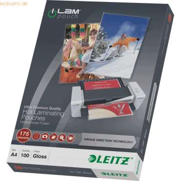 Leitz Laminiertaschen iLAM A4 175mic glänzend VE=100 Stück von Leitz