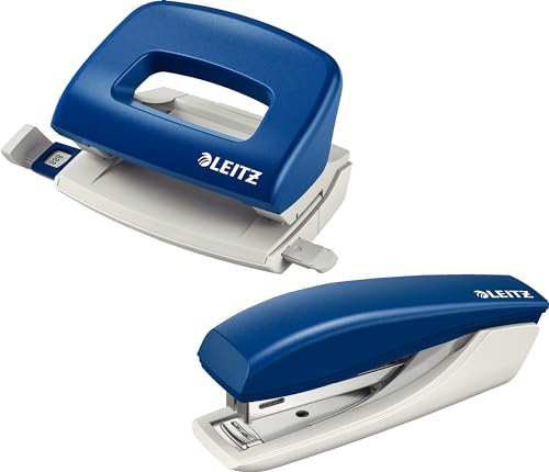 Leitz Mini Büro Locher aus Metall im Bundle mit Mini-Heftgerät, jeweils für 10 Blatt, Anschlagschiene mit Formatangaben, Ergonomisches Design, blau Leitz Mini Büro Locher aus Metall im Bundle mit Mini-Heftgerät, jeweils für 10 Blatt, Anschlagschiene mit Formatangaben, Ergonomisches Design, blau von Leitz