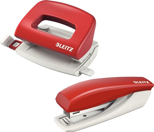 Leitz Mini Büro Locher aus Metall im Bundle mit Mini-Heftgerät, jeweils für 10 Blatt, Anschlagschiene mit Formatangaben, Ergonomisches Design, rot Leitz Mini Büro Locher aus Metall im Bundle mit Mini-Heftgerät, jeweils für 10 Blatt, Anschlagschiene mit Formatangaben, Ergonomisches Design, rot von Leitz
