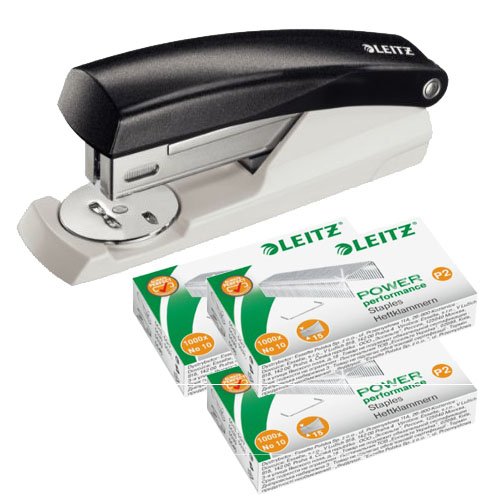 Leitz Mini Heftgerät, Tragbar, Schwarz, 10 Blatt, 3000 Heftklammern, Stapler von Leitz