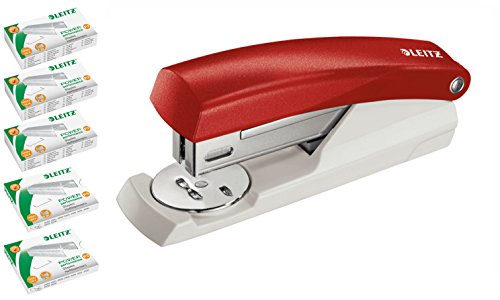Leitz NeXXt Series Kleines Büroheftgerät, 25 Blatt (Büroheftgerät klein | mit 5.000 Klammern, rot) von Leitz