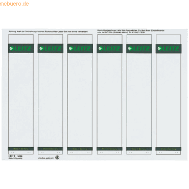 Leitz Ordnerrückenschilder 39x191mm auf A4 selbstklebend VE=150 Stück Leitz Ordnerrückenschilder 39x191mm auf A4 selbstklebend VE=150 Stück von Leitz