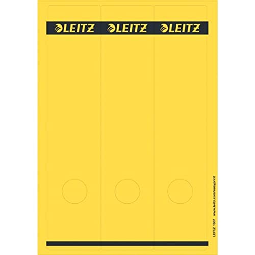 Leitz PC-beschriftbare Rückenschilder selbstklebend für Standard- und Hartpappe-Ordner, 75 Stück, Langes und breites Format, 62 x 285 mm, Papier, gelb, 16870015 von Leitz